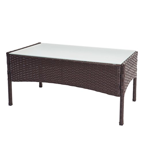 Mendler Poly-Rattan Gartentisch Halden, Beistelltisch Tisch mit Glasplatte - braun-meliert