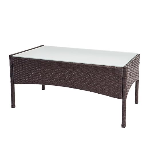 Mendler Poly-Rattan Gartentisch Halden, Beistelltisch Tisch mit Glasplatte ~ braun-meliert