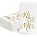 Wedding Dinner Napkins - 50-Pack Mr and Mrs Gold Foil Paper Napkins, 1/6 Fold 3-Ply, Wedding, Anniversary Disposable Party Supplies, White, Folded 4 x 8 Inches