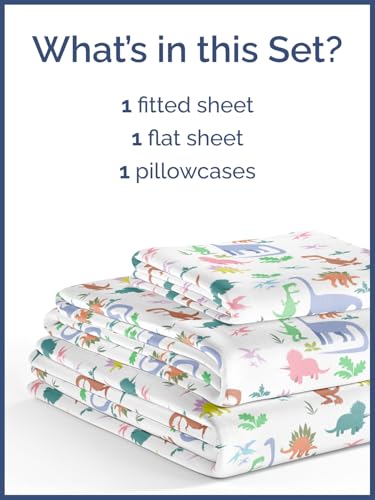 Image of Kids Twin Size Dinosaurs Bed Sheets - 3 Piece Kids Dinosaurs Sheet Set | Dinosaurs Themed Bedding, Ultra-Soft, Cute & Cozy, Breathable & Machine Washable, Bed Set for Boys, Girls & Teens, Breathable
