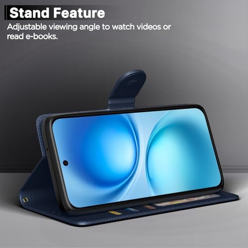 Image of Pikkme Flip Cover for Vivo V60 5G / Vivo T4 Pro 5G Leather Finish | Inside TPU with Card Pockets | Wallet Stand and Shock Proof | Complete Protection Flip Case(Blue)