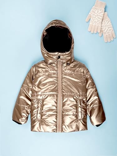 Image of KiddoPanti Girls Hooded Puffer Jacket with Front Zip & Pockets