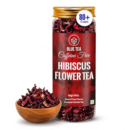 Image of BLUE TEA - Hibiscus Tea - 1.76 Oz (80+ Cups) Loose | SKIN GLOW ENHANCING TEA | Herbal Tea - Flower Based - Non-Bitter - Caffeine Free - Tangy Flavour - Vitamin-C Rich | Pet Jar Pack