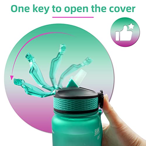 Sihuuu 32 Oz Leak Proof Sports Drinking Water Bottle With Time Marker, Straw,Bpa Free,For Fitness, Yoga & Outdoor Sports（Green + Purple,1000Ml #TOP2