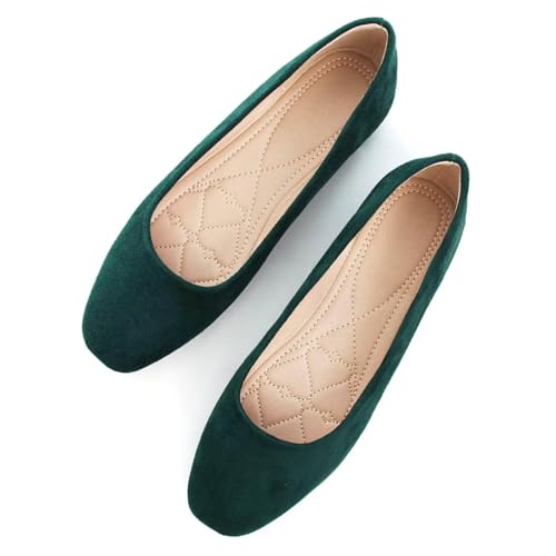 Green Flats for Women Comfortable Slip-ons Solid Color Soft Flats Square Toe Ballet Shoes Dressy Loafers Size 9