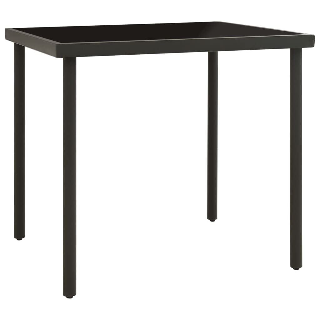 Mesa de jardín antracita, 80 x 80 x 72 cm, cristal templado y acero, diseño moderno, para balcón, terraza, jardín, mesa de comedor, resistente a la intemperie, mesa pequeña para