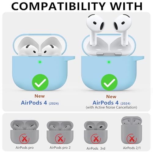 Image of Ljusmicker for AirPods 4 Case 2024 with Cleaner Kit,Sky Blue | Soft Silicone Protective Cover for Apple AirPods 4th Generation Case with Keychain for Women Men,Shockproof