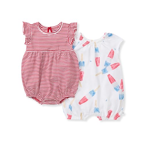 Image of Burt's Bees Baby baby-girls Romper, 100% Organic Cotton One-piece Bubble Shortall and Layette Set Girl Outfit, 2-pack