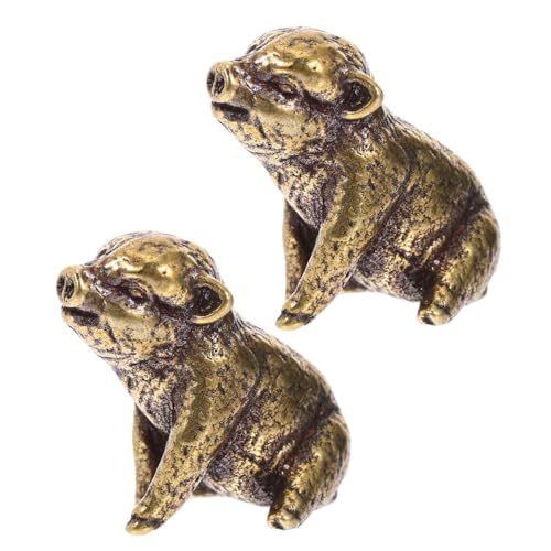 Statues de Cochon en Laiton : 2 Sculptures Artisanales Rétro en Cuivre