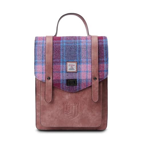 Islander Carloway Rucksack für Damen & Herren mit Laptophülle, Harris Tweed Veganes Leder, Rosa...