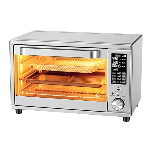 OLIXIS Air Fryer Toaster Oven Combo Extra Large with Smart Probe, 29.6QT Oven Countertop 12 Functions in 1, 7 Accessories Included, Stainless, Up to 450°F