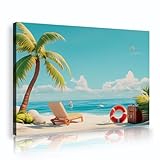 夏の旅行ウォールアートポスタービーチシーヤシの木青い空キャンバスプリント写真リビングルームバスルームアパート用30x42cmインナーフレームを吊るす準備ができています