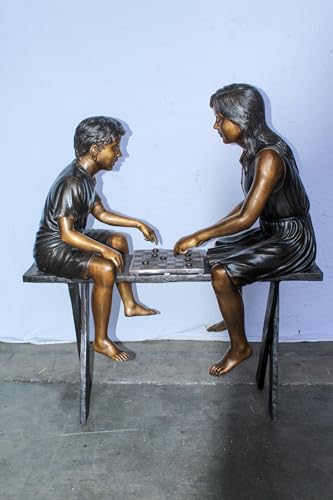 Estatua de bronce niños jugando damas 37"x17"x44" miniatura 4