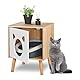 Relaxdays Katzenschrank mit Tür, HxBxT: 50x40x40 cm, Katzenklo verstecken, Schlafplatz, Katzenkommode Indoor, Natur/weiß