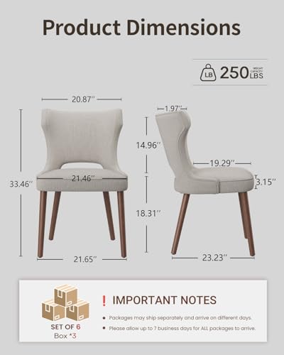 Image of Wooden Dining Chairs Set of 6, Farmhouse Dining Room Chairs with Solid Wood Legs, Mid Century Fabric Kitchen Chairs, Upholstered Chair for Restaurant & Cafe- Camel