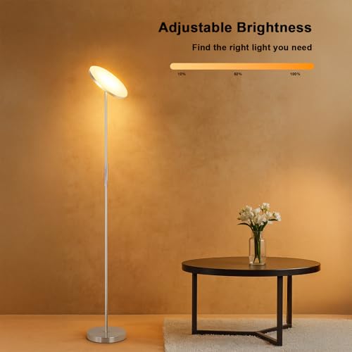Image of Floor Lamp,30W /2400LM Sky LED Modern Torchiere 3 Color Temperatures Super Bright Floor Lamps-Tall Standing Pole Light with Remote & Touch Control for Living Room,Bed Room,Office (Brushed Nickel)