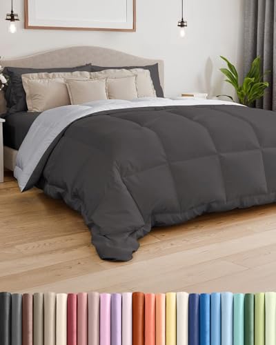 Image of Twin Size, Dark Grey & French Grey Alternative Down Comforter - Warm, Lightweight & Breathable Hotel Quality Bedding for Men, Women, Kids & Teens - All Season Cooling Microfiber Duvet Insert Comforter