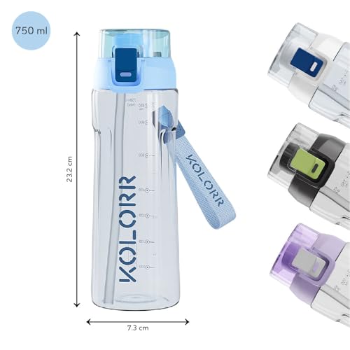 Image of KOLORR Glide+ 750 ml Unbreakable Water Bottle Time Mark Sipper With Straw-Light blue & Blue|Ideal for School, Gym, Office, Travel|Leak Proof,Easy Carry Grip, One-Click Lock