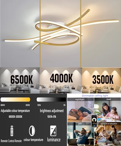 Plafonnier LED moderne ovale noir et or de 80 cm avec sa télécommande chic