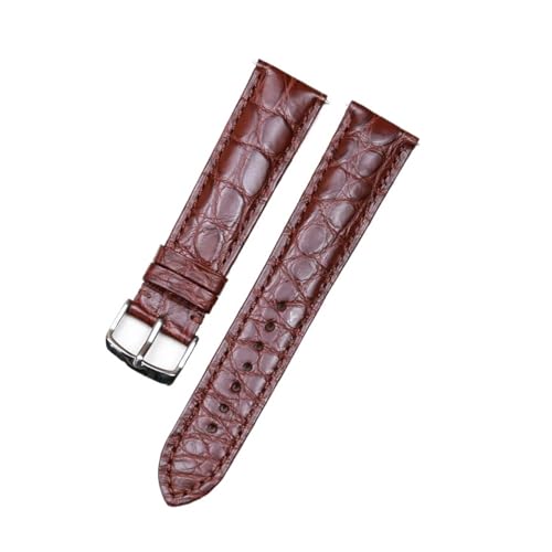 [��ɂ���] Black Dark Brown Round Grain Alligator Leather Watch Bands Men Women Watch Accessories With Pin Buckle(Brown with silver,