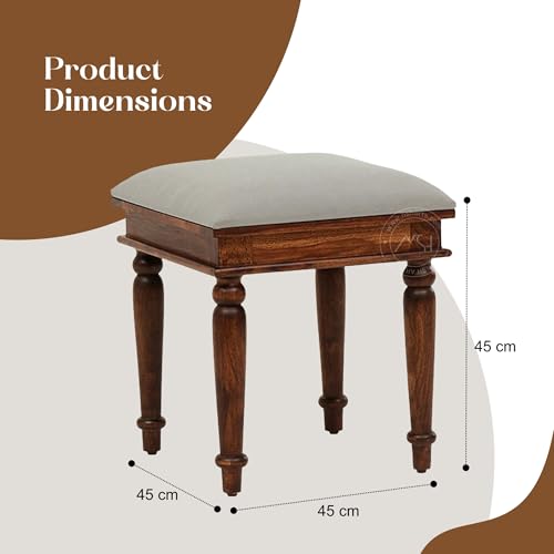 Image of NSH Sheesham Wood Square Top Seating Stool with Cushion | Elegant & Premium Handcrafted Side Table | Multipurpose Footrest, Portable Stool for Living, Bedroom & Lounge | Honey Finish, 1 Wooden Stool