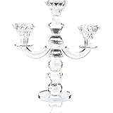 Glass Candle Holders, 3-Armed Crystal Candlesticks (8.5 x 10 x 3.5 In)