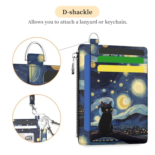 Image of Hancynir Black Cat Small Wallet Women Credit Card Holder, Slim RFID Cute