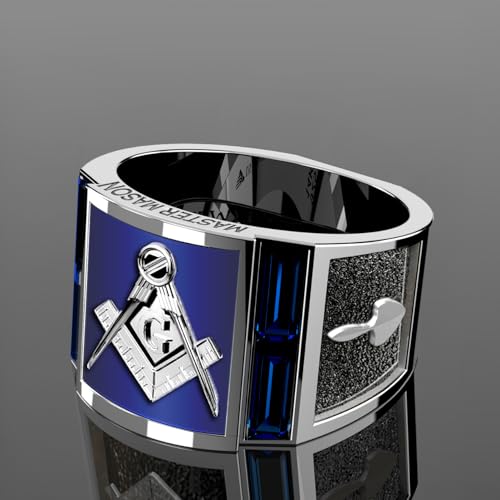 US Jewels Men's 925 Sterling Silver Lab Created Lapis & Sapphire Master Mason Masonic Ring3