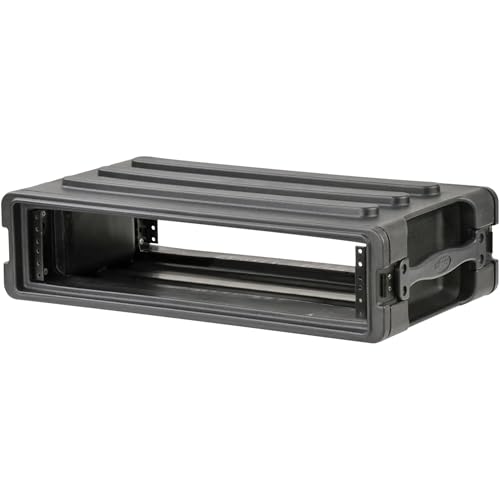 Image of SKB Roto-Molded 2U Shallow Rack - Durable, Stackable Gear Housing, Waterproof & Impact-Resistant for Musicians, DJs & AV Professionals - Interlock Design, Gasket Seals, Recessed Latches - Heavy Duty | - Roto-Molded Polyethylene Construction for Strength and Durability, Front and Rear Rubber-Gasketed Covers to Keep Water Out