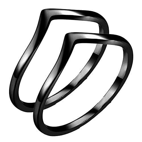 MYNENEY Pointed Classical Simple Plain Promise Ring,Stainless Steel Thin Wedding Band Rings For Women