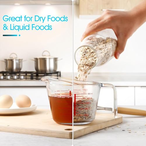 Image of Incrizma 500ml Glass Measuring Cup, Heighten Spout for Easy Pouring, Clear with Red Measurements | Measuring Cups for Baking and Cooking, Glass Measuring Cups Measuring Jugs for Kitchen