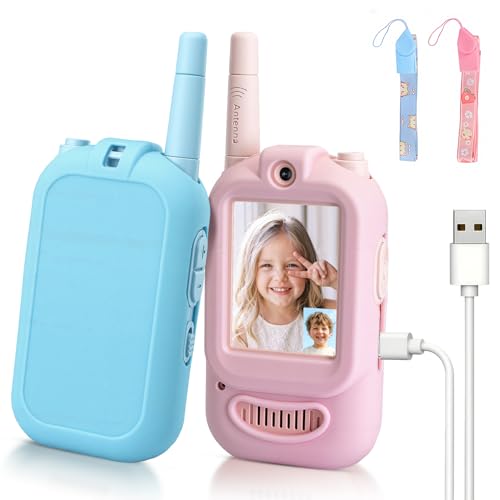 Image of Video Walkie Talkies for Kids, Handheld 2 Pack Rechargeable Video Intercom Kids Walkies Talkies, Indoor Outdoor Toys for Family Games, Outside, Camping, Hiking for Boys Girls Ages 3-12 (B /P co)