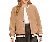 GRACE KARIN Girls Fleece Jacket Size 12 Fall Winter Button Down Baseball Varsity Coat for Teens Fashion Outwear