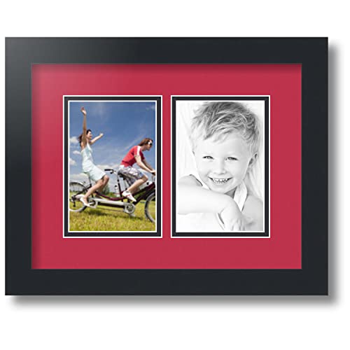 ArtToFrames Collage Photo Frame Double Mat with 2 - 4x6 Openings and Satin Black Frame