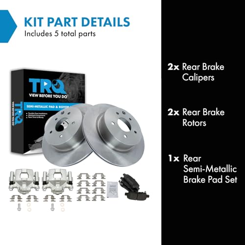 Image of TRQ Rear Brake Pad and Rotor Set Semi Metallic Rotors Calipers Compatible with 2019-2020 Nissan Maxima