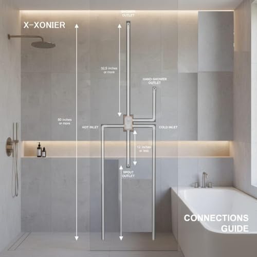 Image of X-XONIER Modern Bathroom Brass Concealed Shower System Body High Flow 3 Ways Diverter Full Set, 33x23 cm Rainfall Head with 3 ways Hand Shower and Tub Spout, Chrome