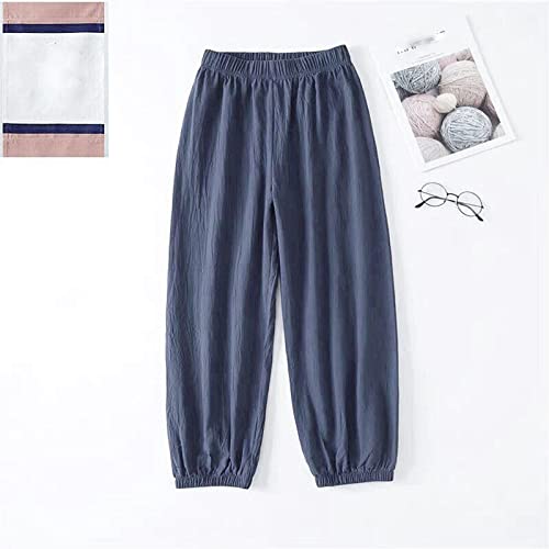 Dames solide katoen linnen tas elastische taille losse broek broek witte broek dames medicijn kort - Afbeelding 4