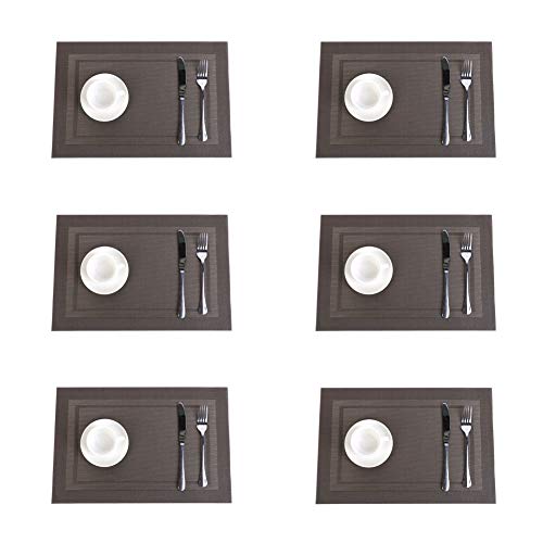 Jaritto Set de Table Lot de 6 Tressés Napperons en PVC Vinyle Isolant Thermique Antidérapant Lavables Décor Restaurant Salle à Manger Marron Cover