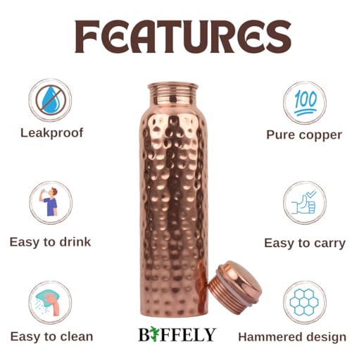 Image of 100% Pure Copper Water Bottle for Drinking - Extra Large 34 Oz Wide Mouth, Hammered Ayurvedic Copper Water Bottle - Handcrafted Leak-Proof Vessel, Reusable, BPA-Free & Travel Friendly