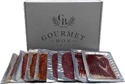 Cesta Gourmet para regalar,Lote de Ibéricos loncheados,Gourmet Box ZAMORA-Jamón,Lomo,Chorizo,Salchichón (Pack 500gr.)