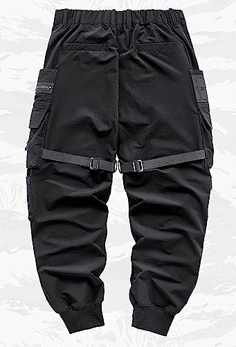 MOKEWEN Men's Buckle Bandage Straps Ankle Band Casual Cargo Pants with Pockets2
