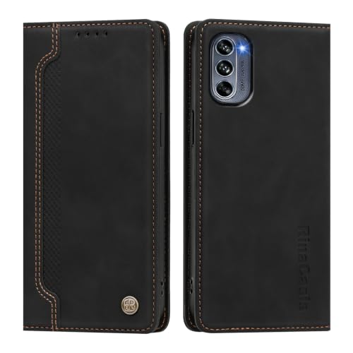 rongki Leather Case for Motorola Moto G62 5G, PU Leather Magnetic Folio Flip Wallet Case with Card Holder Kickstand Shockproof Protective Phone Cover for Motorola Moto G62 5G, Black