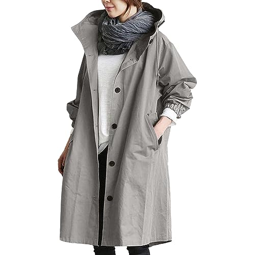 Manteau à capuche ample femme contre le vent hivernal gris