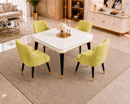 Image of WOODEN SPACE 4 Seater Wooden Dining Table Set | Urban Marble Top Dining Table with Chairs for Dining Room & Kitchen (Modern Zyro Light Green) (42 x 42 x 30 inch)