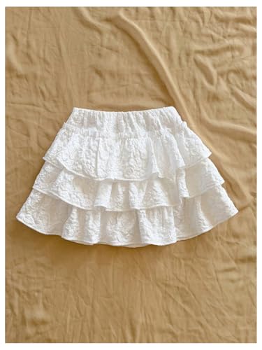 GORGLITTER Women's Textured Layered Ruffle Flared Skirt Elastic Waist Flowy Mini Skirts2