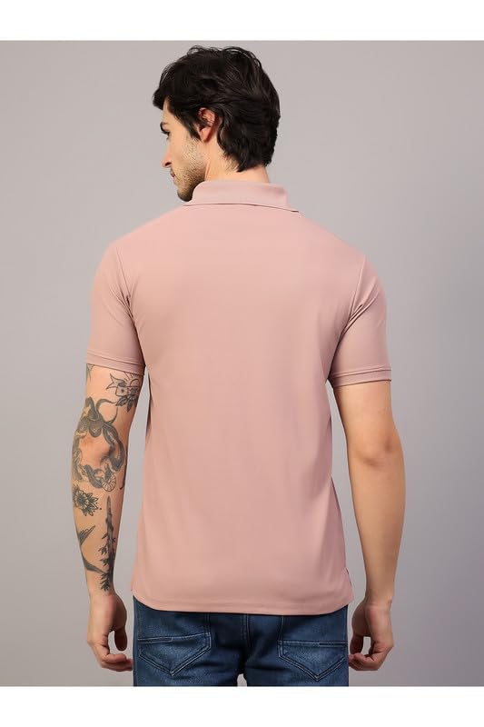 Image of Men's Poly Cotton-Matty Tshirt with Regular Fit Solid Pattern Half Sleeve Standard Length and Button Down Closure|Men's T-Shirts
