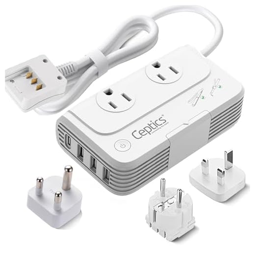 Ceptics South Africa Voltage Converter - 200W Convert 220V to 110V for Devices Like Curling Iron, Straightener, Chargers, Step Down World Power Plug 4 USB Charging Fast QC 3.0 Type M, G, E/F