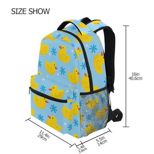 Yellow Duck Blue Flower Backpack for School Boys Girls Adults Kids Bookbag Laptop Bag 18L4