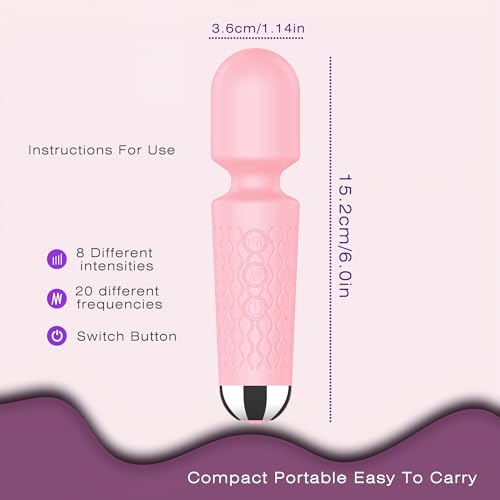 Image of jtffe Handheld Cordless Massager - 20 Speeds & 8 Modes, Quiet Waterproof Vibrating Wand for Neck Back Pain Relief & Muscle Recovery (Pink)