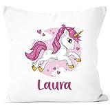 SpecialMe Einhorn Kissen-Bezug Namens-Kissen-Hülle Unicorn personalisierbar Wunsch mit Namen Geschenk Dekokissen weiß Unisize